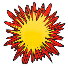 Naklejka premium A cartoon explosion with a yellow center and red jagged edges on a black background illustration