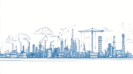 Obraz premium Industrial blueprint city sketch, building project, manufacturing complex