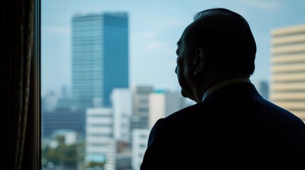 窓越しに未来を見つめるリーダー（ai生成画像）