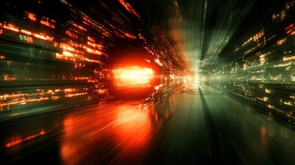 Fototapeta premium Cybernetic Passage: A mesmerizing tunnel of light, the epitome of technological and futuristic design, radiating an ethereal glow that sparks a sense of boundless innovation and data flow.