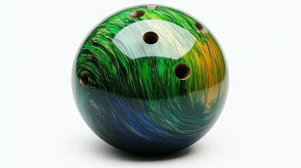 Mystical bowling ball Emerald vortex with finger holes poised for strike