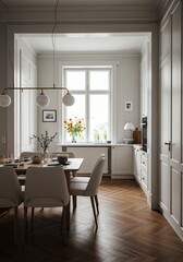 Dining Room Interior with Table Setting and Natural Light