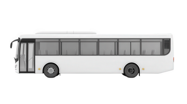 side view of a modern. white public bus designed for passenger transport the bus has large windows. a streamlined shape. and is suitable for urban or suburban travel. emphasizing functionality and eff