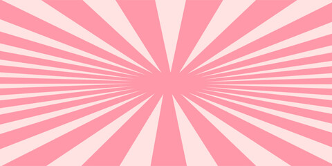 Candy color sunburst background. Abstract pink cream sunbeams design wallpaper. Colorful spinning lines for template, banner, poster, flyer. Sweet rotating cartoon swirl or whirlpool. Vector backdrop