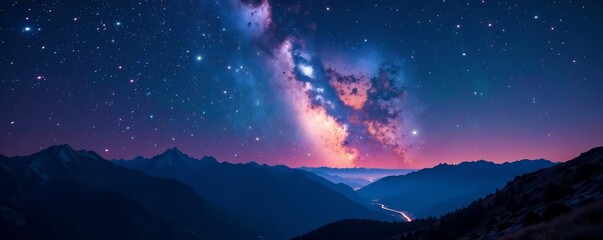 Fototapeta premium Stunning milky way galaxy over silhouetted mountains at night, stars, astronomy