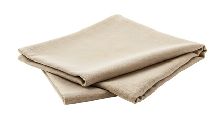 Folded linen napkin on white background featuring soft textile textures