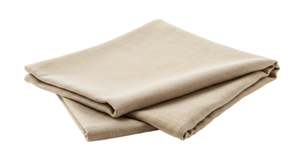 Folded linen napkin on white background featuring soft textile textures