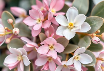 Soft pastel eucalyptus & white flower design, calming botanical aesthetic, muted tones, peaceful