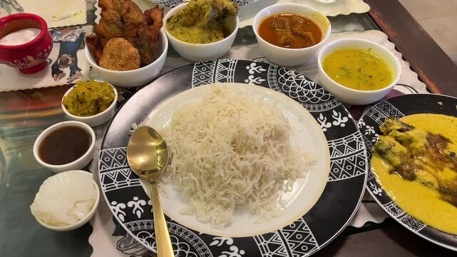 Traditional Bengali food platter served in Poila Boisakh in Kolkata