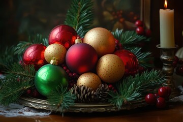 vibrant color image of advent wreath ornaments still life