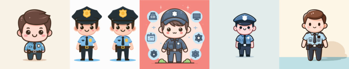 set of vector images of men wearing police uniforms