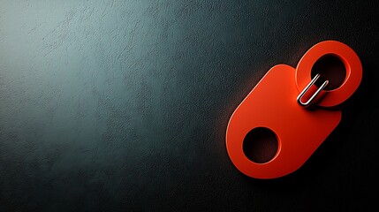 Close-up of a vibrant red tag with a metal clip on a textured dark surface, emphasizing simplicity