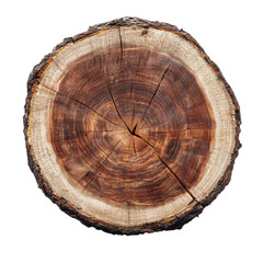 Obraz premium Log cross section showcasing detailed growth rings and textures on a Transparent background, Log Cross Section, PNG background