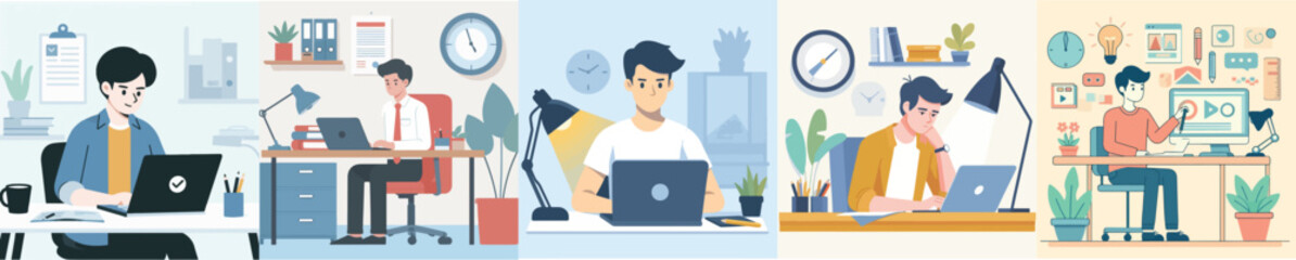 set of vector images of a man working