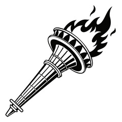 A burning torch with flames fluttering in the wind black silhouette isolated on transparent background