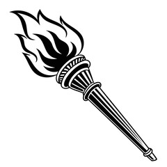 Lighted torch icon, black silhouette isolated on transparent background