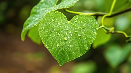 Heart-shaped leaf, water droplets