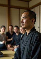 屋内で瞑想する男性（ai生成画像）