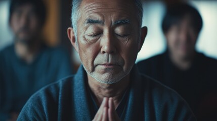 屋内で瞑想する男性（ai生成画像）