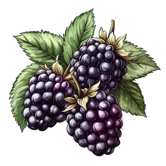 Fototapeta premium vibrant illustration of blackberries. showcasing their rich color and texture. accompanied by green leaves it emphasizes the natural beauty of the fruit. making it suitable for use in designs related