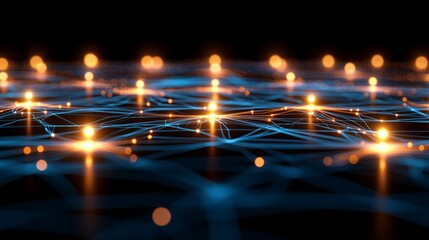 Illuminated Network of the Digital World: An abstract representation of a complex network, with luminous nodes and interconnected lines, set against a dark backdrop.