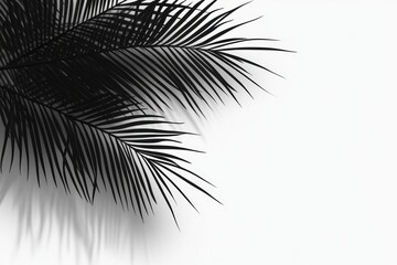 Obraz premium Elegant shadow cast by long palm branches, clean minimal corner design for summer product layouts