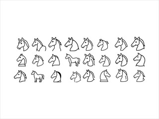 A set of simple black outline icons depicting horse head.