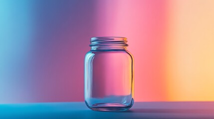 Empty Glass Jar on Colorful Gradient Background Still Life