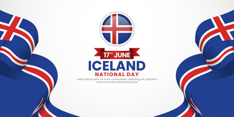 Iceland national day banner background 17 June design element with realistic waving flag