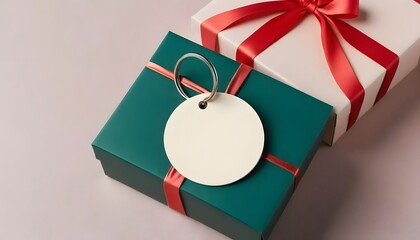 Elegant Teal and Cream Gift Boxes with Blank Tag Holiday Present Mockup Festive Packaging Design