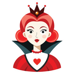 Alice in Wonderland Queen of Hearts clipart. The image shows a stylized depiction of the Queen of Hearts with a crown and a high collar. Vector illustration design.