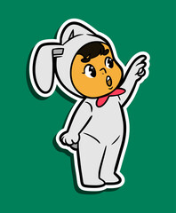 Doodle Sticker Illustration of a Kid Wearing a Rabbit Costume