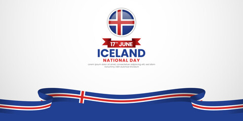Iceland waving ribbon flag for National day background. Template for Independence day banner design