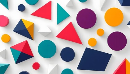 Abstract Geometric Shapes Background Colorful Triangles Circles and Polygons on White
