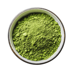 a small bowl filled with vibrant green powder. likely representing a natural substance such as matcha or spirulina the fine texture and bright color suggest it could be used in cooking. smoothies. or