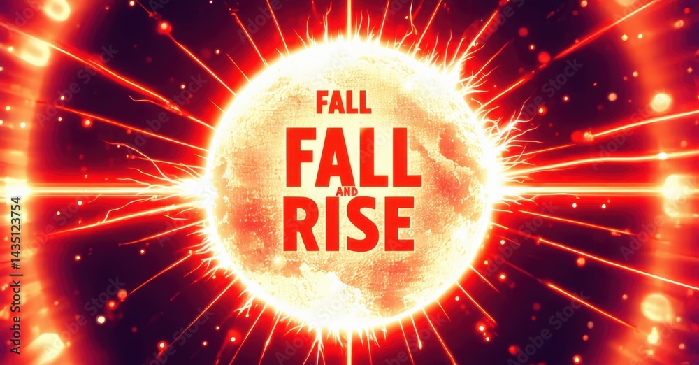 Leinwandbilder bright graphic design features text fall and rise within glowing orb. red energy radiates outward, c