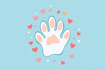 Obraz premium Cute dog paw with small hearts around it, minimal vector flat design, concept of puppy love