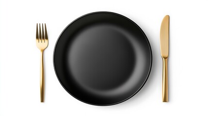 Elegant Black Plate with Gold Cutlery