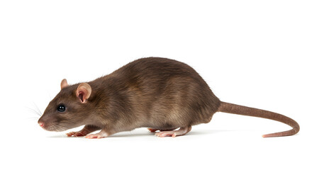 Grey Brown Rat with Long Tail Isolated on White Background Rodent Animal