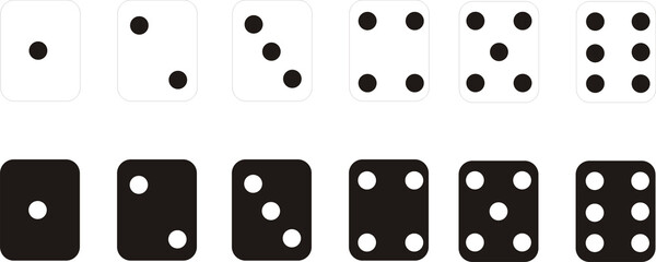 Classic Black and White Dice Game Icons Collection
