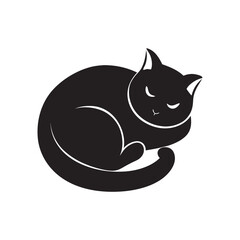 Sleeping Cat Silhouette On White