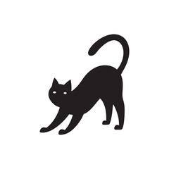 Stretching Cat Silhouette On White