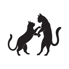 Two Cats Playing Silhouette Vector