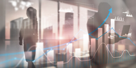 Business intelligence. Diagram, Graph, Stock Trading, Investment dashboard arrows