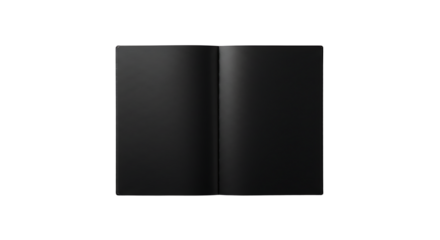 Monochrome Minimalism: An Open Black Notebook on a Seamless White Backdrop