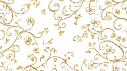 Gold floral vine pattern on white background