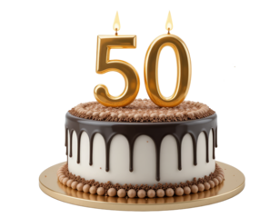 50th Happy birthday cake isolated on transparent background - PNG format.