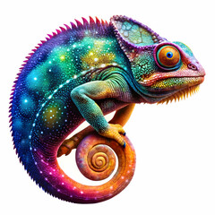 Obraz premium Cosmic Chameleon: Vibrant Rainbow Reptile Art