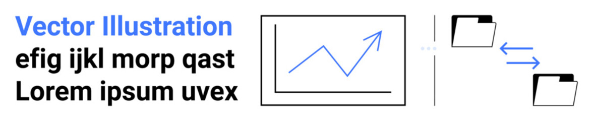 Graph with upward trend line and two folders symbolizing file transfer. Ideal for data organization, progress analytics, digital workflow, file sharing, report management, information exchange © robu_s