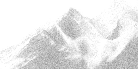 Dusty mountain shape formed by soft stippling and scattered grain. Monochrome texture in abstract natural silhouette. Vector illustration